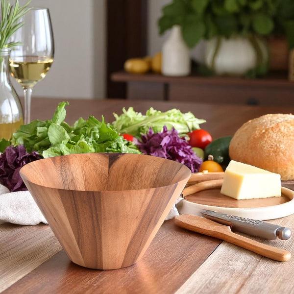 Arthur Court Straight Side Wooden Acacia Salad Bowl Large