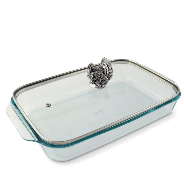 arthur court Turkey Lid with Pyrex 3 quart Baking Dish
