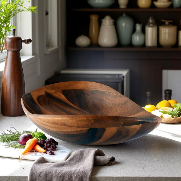 Arthur Court Wave Pattern Large Acacia Wood Salad Bowl