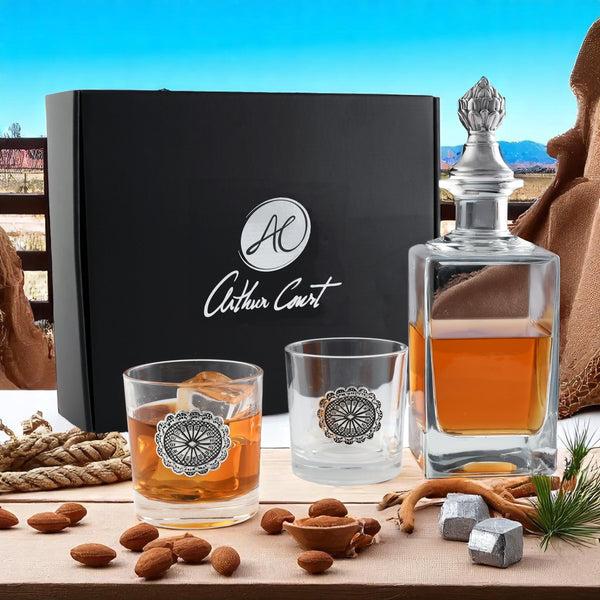 Arthur Court Western Concho Decanter Set With Glasses