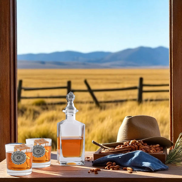 Arthur Court Western Concho Decanter Set With Glasses