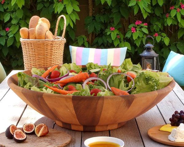Arthur Court Wok Style Wooden Acacia Salad Bowl Extra Large