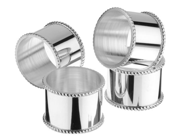 arthur price Arthur Price For The Table Set of 4 mounted napkin rings with a bead border - Silver Plated
