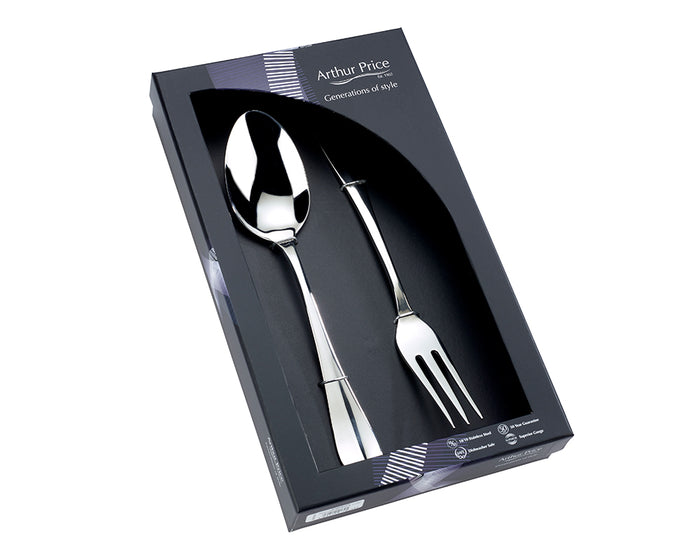 arthur price Everyday Classic Baguette Box of Large Serving Spoon and Fork - Stainless Steel / Single