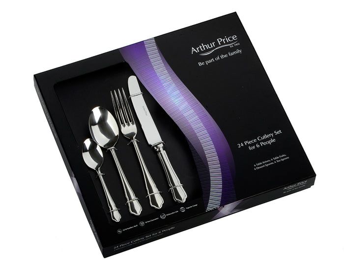 arthur price Everyday Classic Dubarry 24 Piece Boxed Cutlery Set - Stainless Steel / Boxed / 6 Person Place Setting