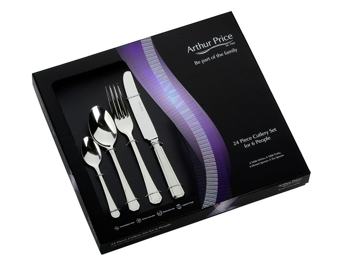 arthur price Everyday Classic Grecian 24 Piece Boxed Cutlery Set - Stainless Steel / Boxed / 6 Person Place Setting
