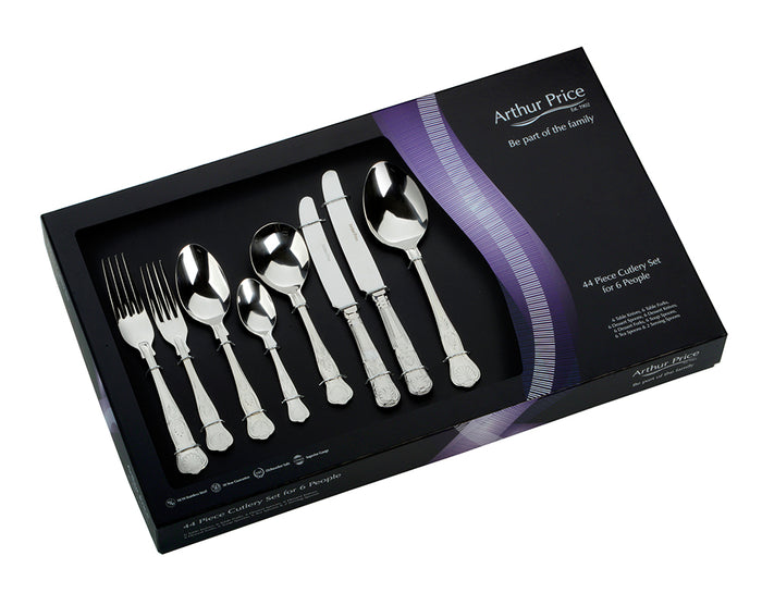 arthur price Everyday Classic Kings 44 Piece Boxed Set - Stainless Steel / Boxed / 6 Person Place Setting