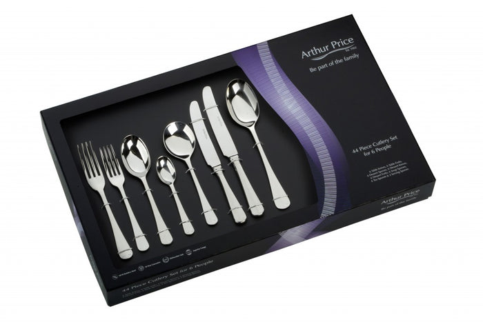 arthur price Everyday Classic Rattail 44 Piece Boxed Set - Stainless Steel / Boxed / 6 Person Place Setting