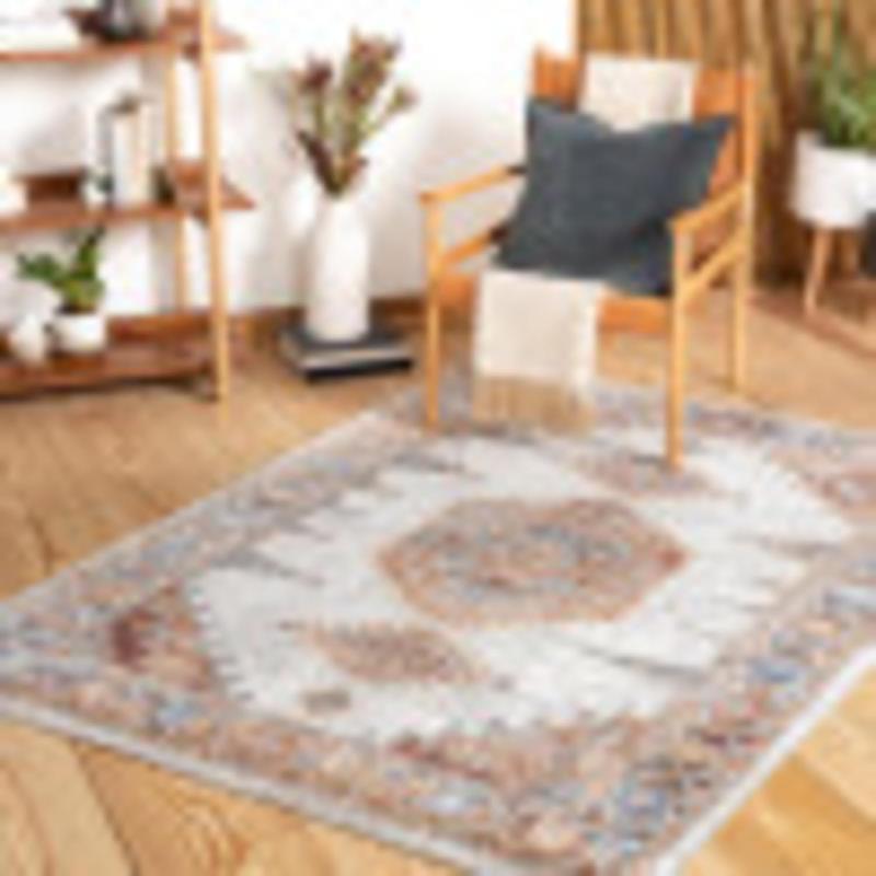 artistic weavers Artistic Weavers Amin Traditional Medallion Area Rug 5’3″ x 7′ Orange/Denim(Orange/Denim)