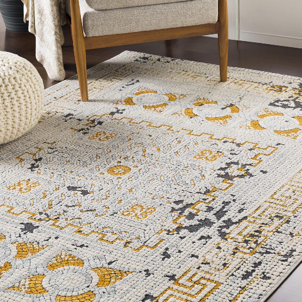 Artistic Weavers Artistic Weavers Carys Blue-Gray Updated Traditional 6’7″ X 9’6″ Area Rug Mustard(1’11” X 2’11” Mustard)