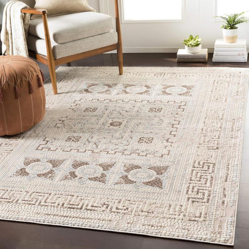 artistic weavers Artistic Weavers Carys Blue-Gray Updated Traditional 6’7″ x 9’6″ Area Rug Mustard(7’7″ x 10’2″ Beige)
