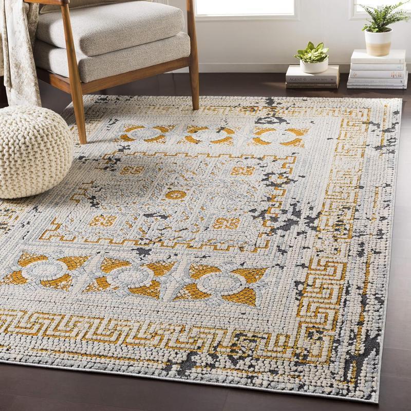 artistic weavers Artistic Weavers Carys Blue-Gray Updated Traditional 6’7″ x 9’6″ Area Rug Mustard(7’7″ x 10’2″ Mustard)