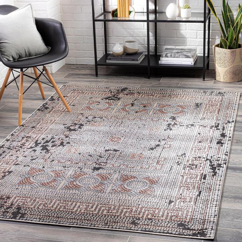 artistic weavers Artistic Weavers Carys Blue-Gray Updated Traditional 6’7″ x 9’6″ Area Rug Mustard(8’11” x 12’4″ Mauve)