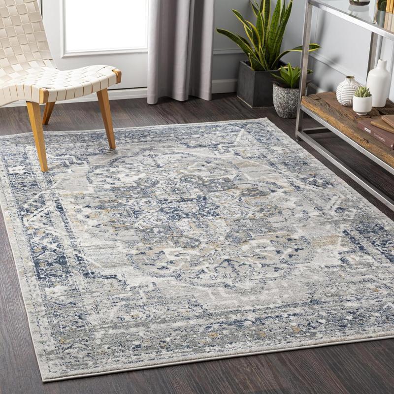 artistic weavers Artistic Weavers Raii Vintage Textured Area Rug 7’10” x 10′ Gray/Dark Blue(7’10” x 10′ Taupe/Navy)