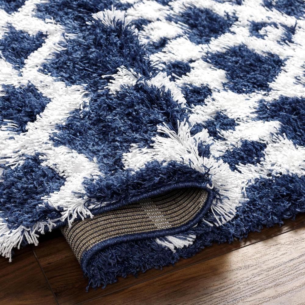 Artistic Weavers Hapsburg Moroccan Shag Area Rug 5’3″ X 7’3″ Dark Brown(Navy/White)