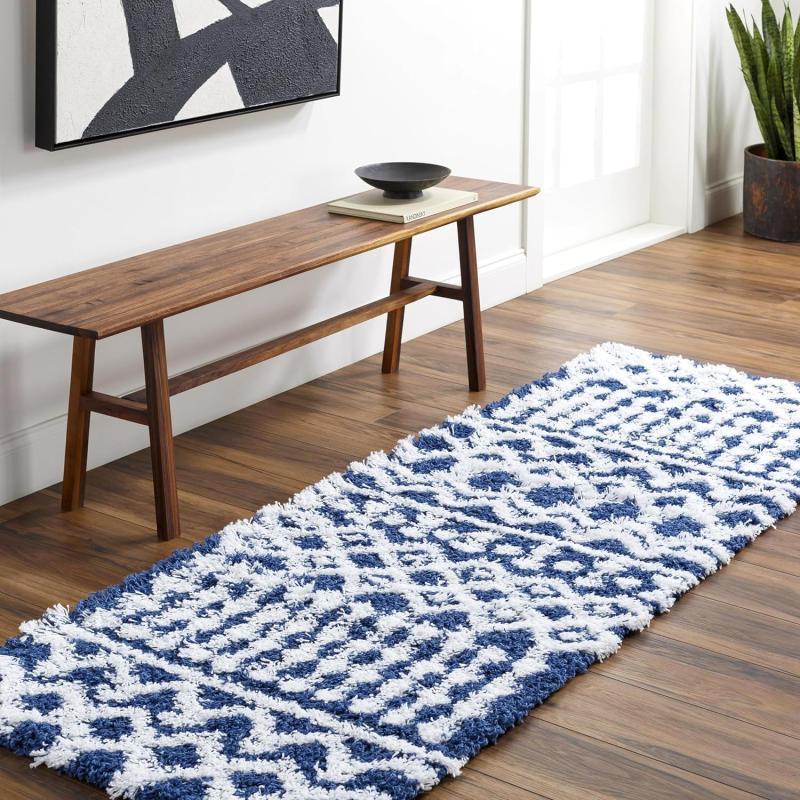 artistic weavers Hapsburg Moroccan Shag Area Rug 5’3″ x 7’3″ Dark Brown(Navy/White)