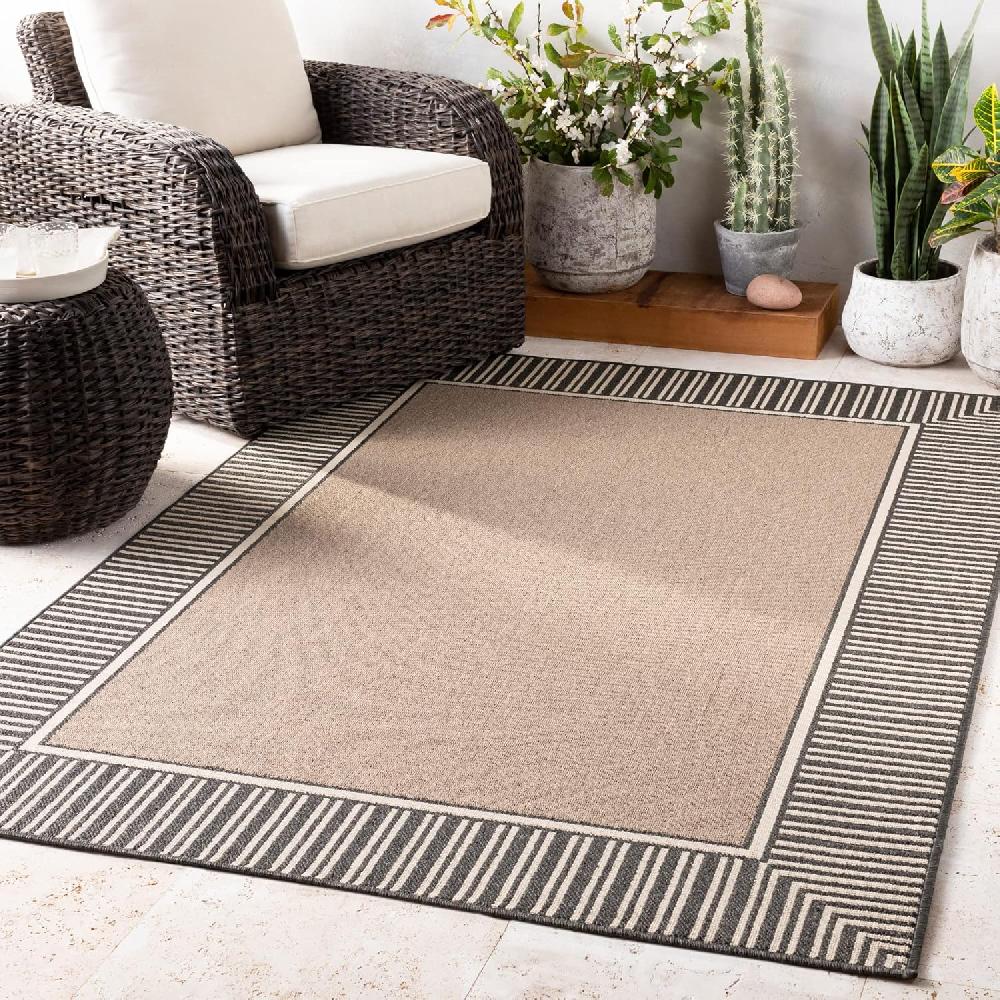 Artistic Weavers Livabliss Hampshire Solid Border Outdoor Area Rug 5’3″ X 7’7″ Black(Black)