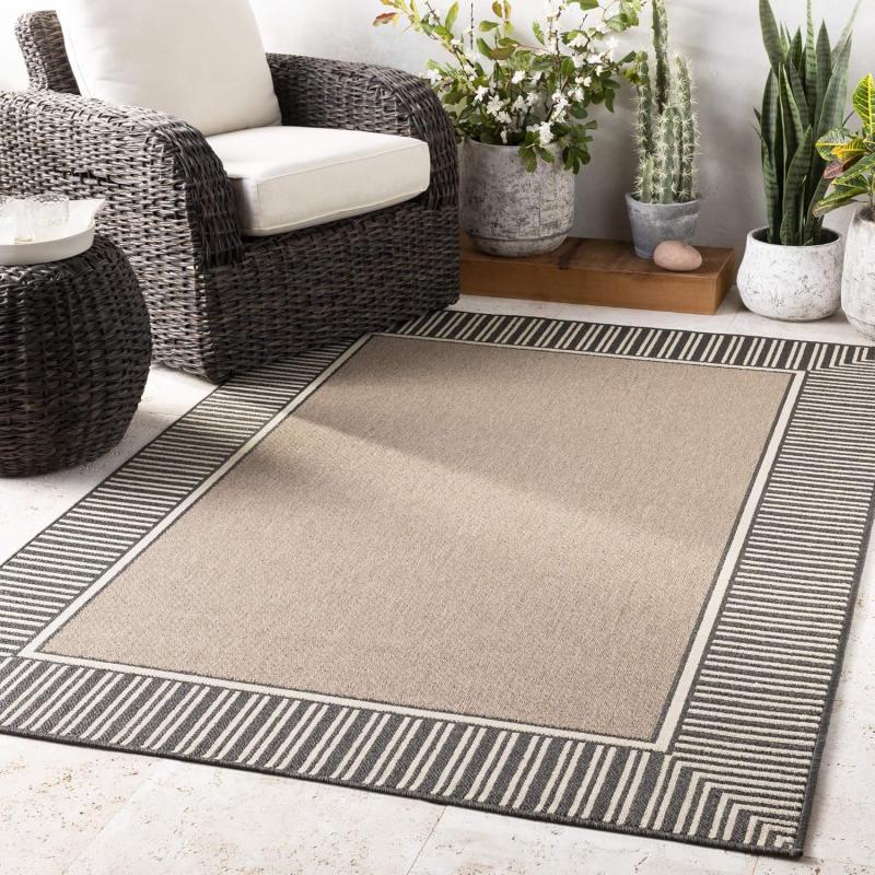 Artistic Weavers Livabliss Hampshire Solid Border Outdoor Area Rug 5’3″ X 7’7″ Black(Black/Camel)