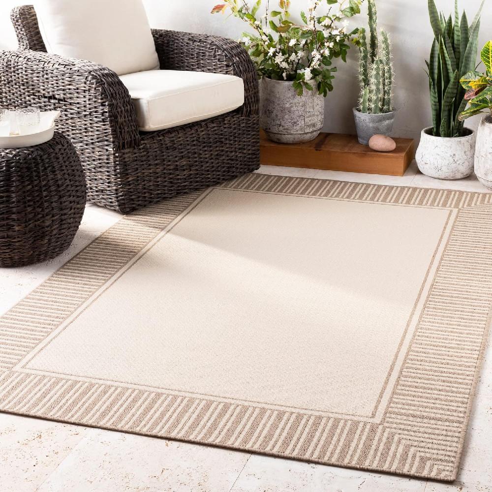 Artistic Weavers Livabliss Hampshire Solid Border Outdoor Area Rug 5’3″ X 7’7″ Black(Brown)