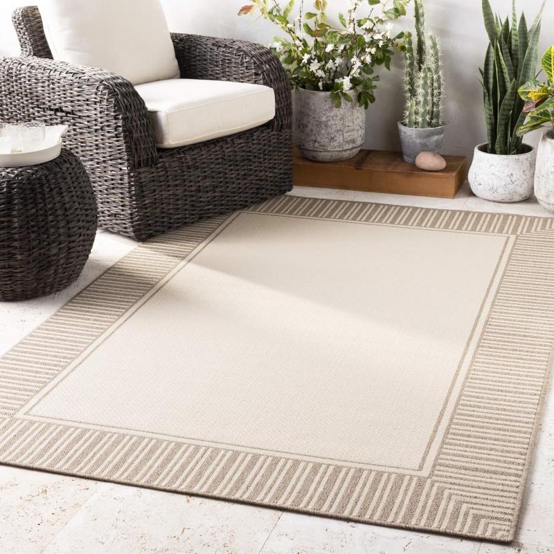 Artistic Weavers Livabliss Hampshire Solid Border Outdoor Area Rug 5’3″ X 7’7″ Black(Camel/Cream)