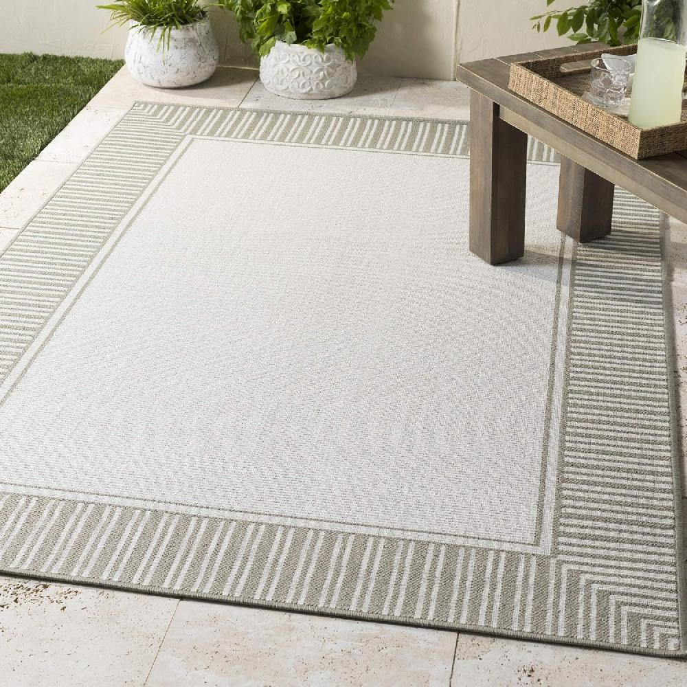 Artistic Weavers Livabliss Hampshire Solid Border Outdoor Area Rug 5’3″ X 7’7″ Black(Taupe/White)