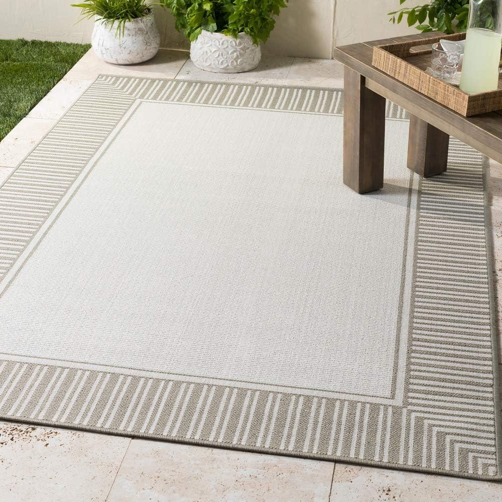 Artistic Weavers Livabliss Hampshire Solid Border Outdoor Area Rug 5’3″ X 7’7″ Black(Taupe/White)