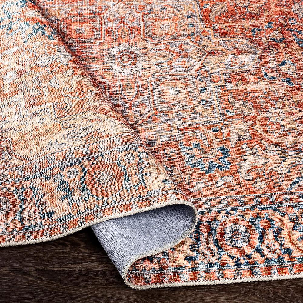 Artistic Weavers Livabliss Nico Vintage Floral Washable Area Rug 5’3″ X 7’3″ Burnt Orange/Navy(2′ X 2’11”)