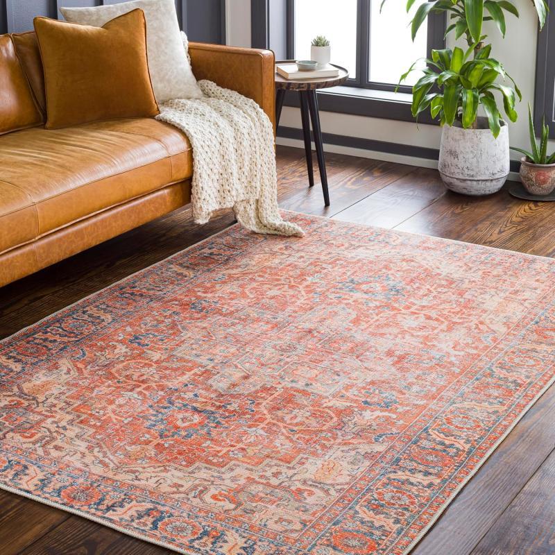 Artistic Weavers Livabliss Nico Vintage Floral Washable Area Rug 5’3″ X 7’3″ Burnt Orange/Navy(5’3″ X 7’3″)