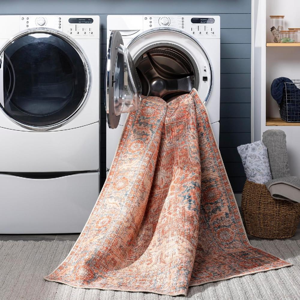 Artistic Weavers Livabliss Nico Vintage Floral Washable Area Rug 5’3″ X 7’3″ Burnt Orange/Navy(5’3″ X 7’3″)