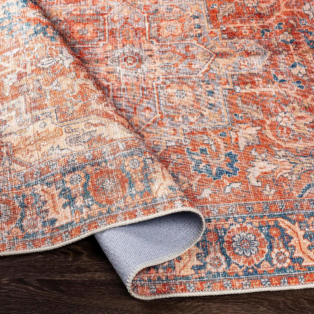 Artistic Weavers Livabliss Nico Vintage Floral Washable Area Rug 5’3″ X 7’3″ Burnt Orange/Navy(6’7″ X 9′)