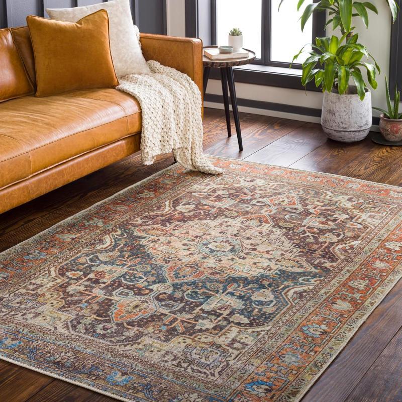 artistic weavers Livabliss Nico Vintage Medallion Washable Area Rug 5’3″ x 7’3″ Burnt Orange/Teal(8’10” x 12′)