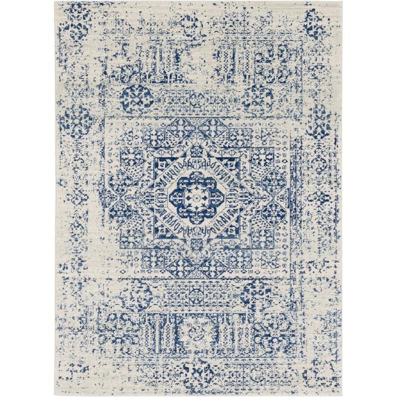 artistic weavers Valeria Dark Blue Light Gray and Beige Updated Traditional Area Rug 7’10” x 10’3(5’3″ x 7’3″ Blue)