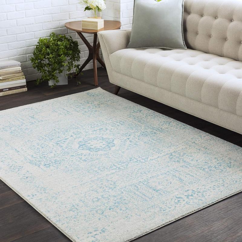 artistic weavers Valeria Dark Blue Light Gray and Beige Updated Traditional Area Rug 7’10” x 10’3(5’3″ x 7’3″ Light Teal)