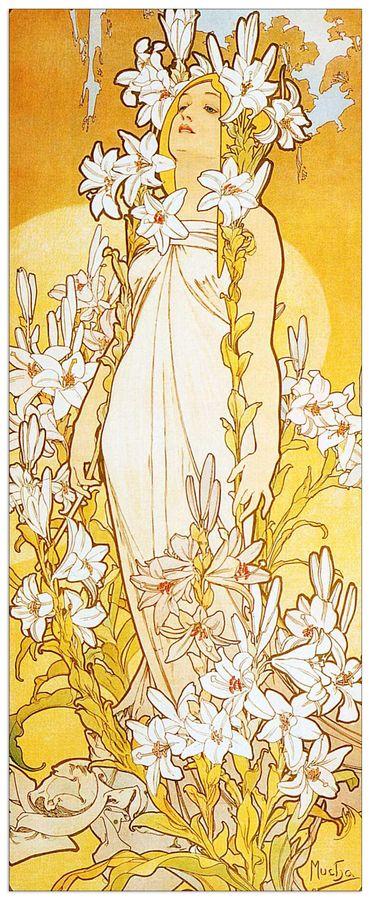 artopweb Mucha - Lily Decorative MDF Panel (30x75cm)