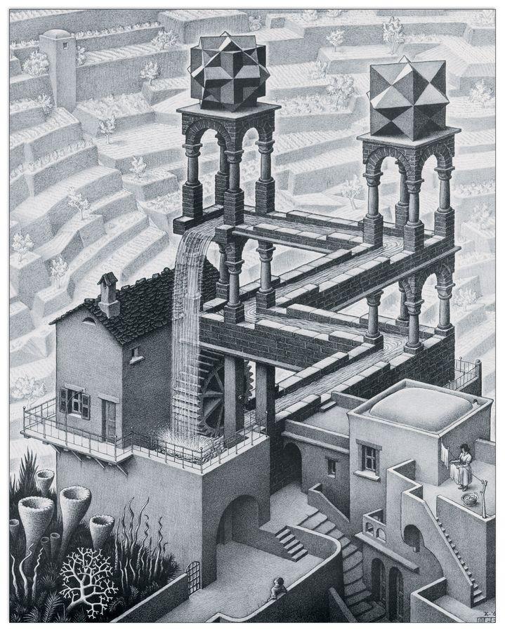 artopweb Escher - Waterfall 1961 Decorative MDF Panel (50x70cm)
