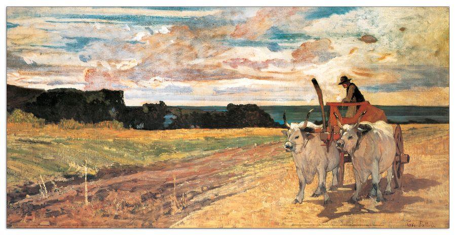 artopweb Fattori - Carro Con Buoi Decorative MDF Panel (100x50cm)