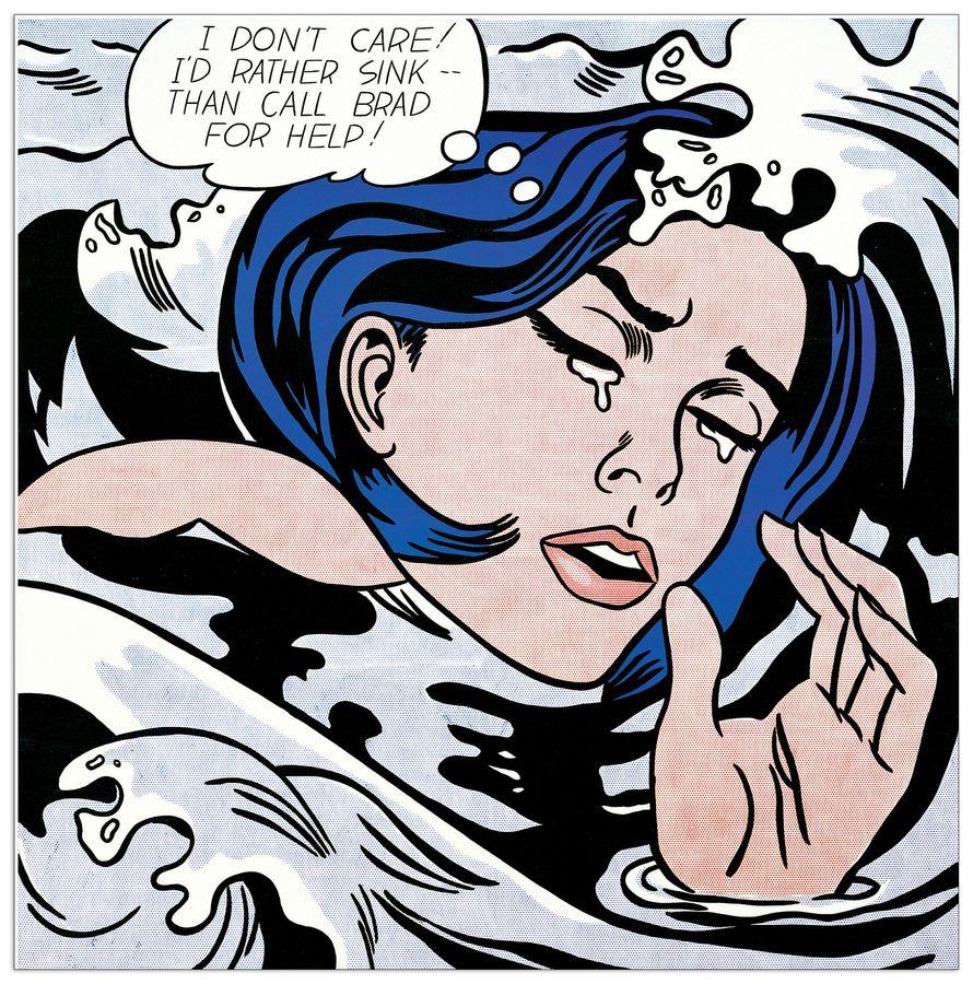 artopweb Lichtenstein - Drowning Girl Decorative MDF Panel (58x68cm)