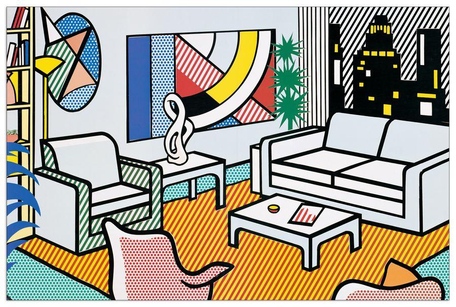 artopweb Lichtenstein - Interior With Skyline Collage For Painting Decorative MDF Panel (123x81cm)