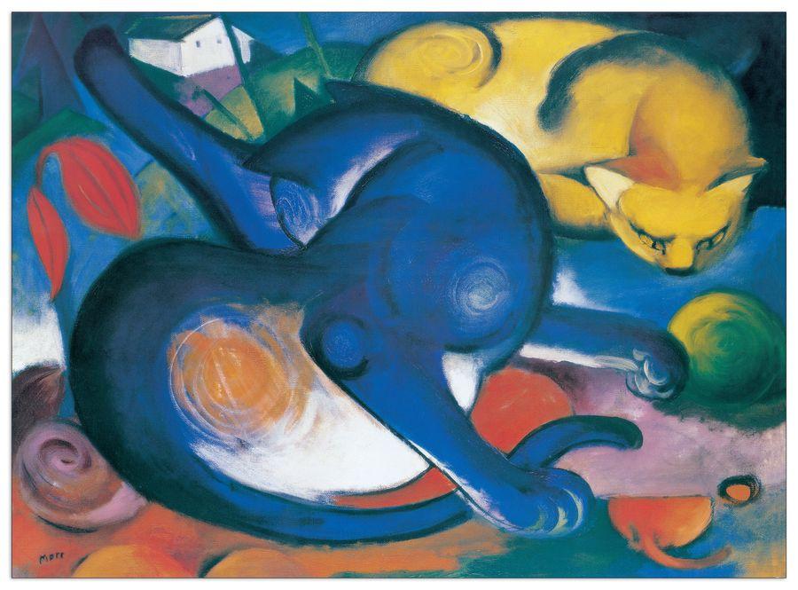 artopweb Marc - Zwei Katzenblau Und Gelb Decorative MDF Panel (100x73cm)