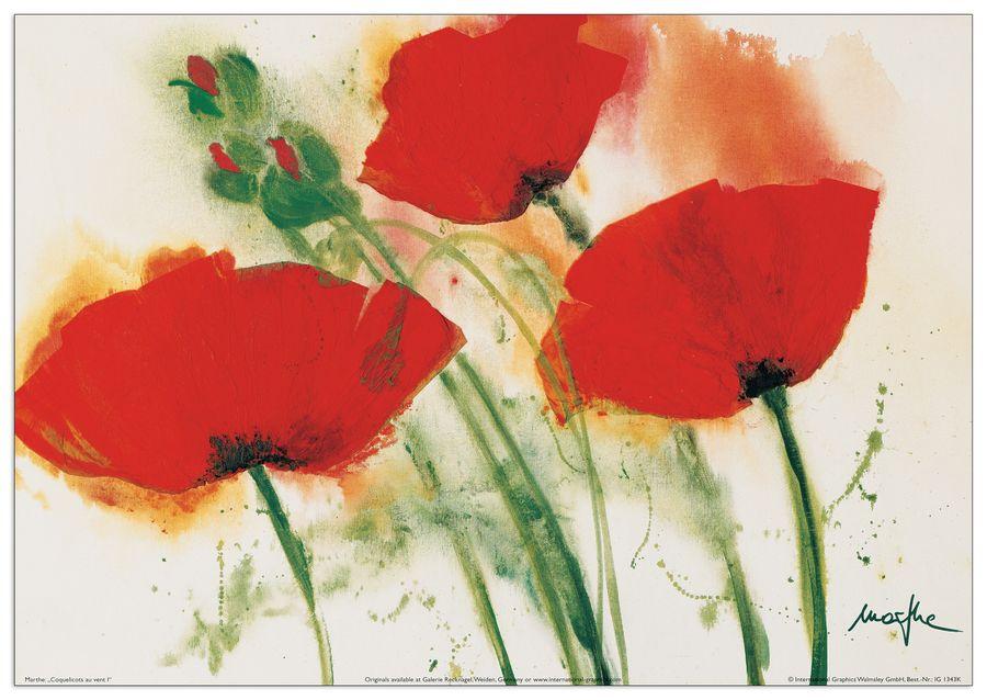 artopweb Marthe - Coquelicots Au Vent I Decorative MDF Panel (100x70cm)