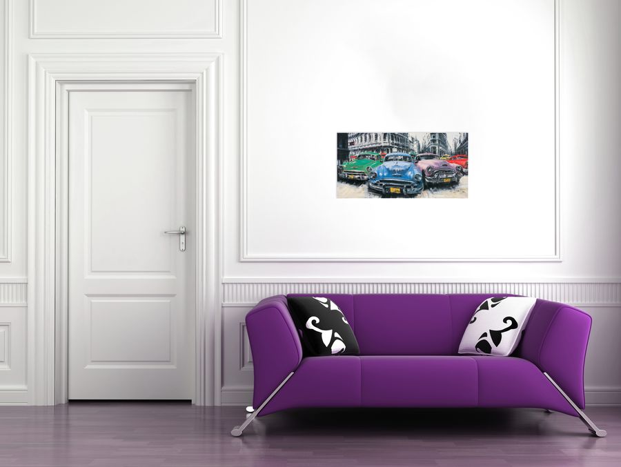 Artopweb Massa - Classic American Cars In Havana Decorative MDF Panel (100x50cm)