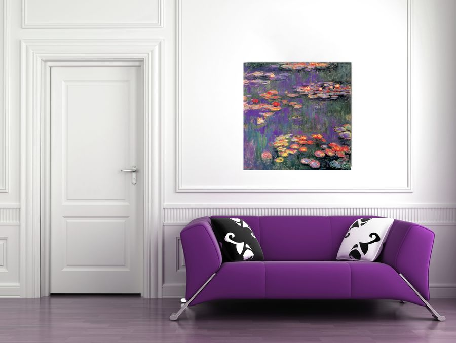 Artopweb Monet - White Purple Water Lillies 9809 Decorative MDF Panel (100x100cm)