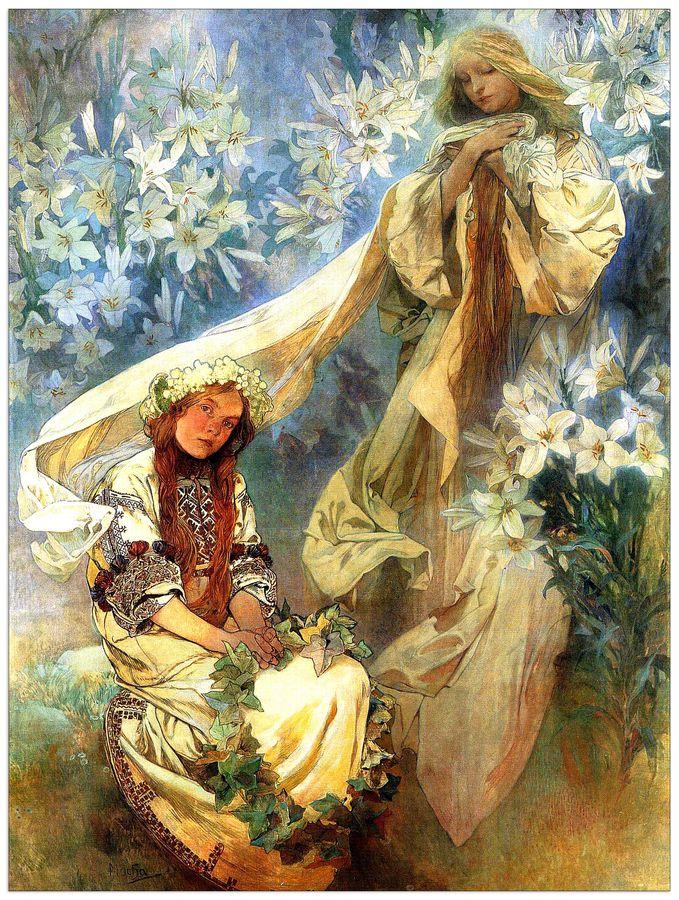 artopweb Mucha - Madonna Of The Lilies Decorative MDF Panel (60x80cm)