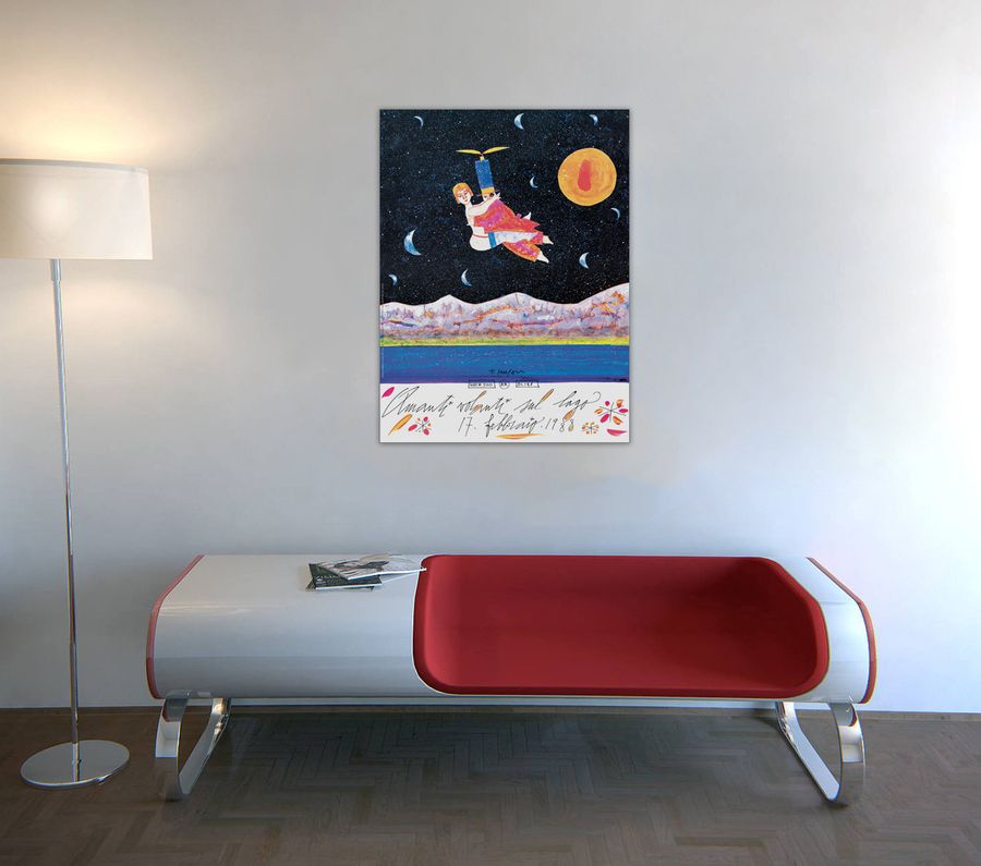 Artopweb Musante - Amanti Volanti Sul Lago Decorative MDF Panel (60x80cm)