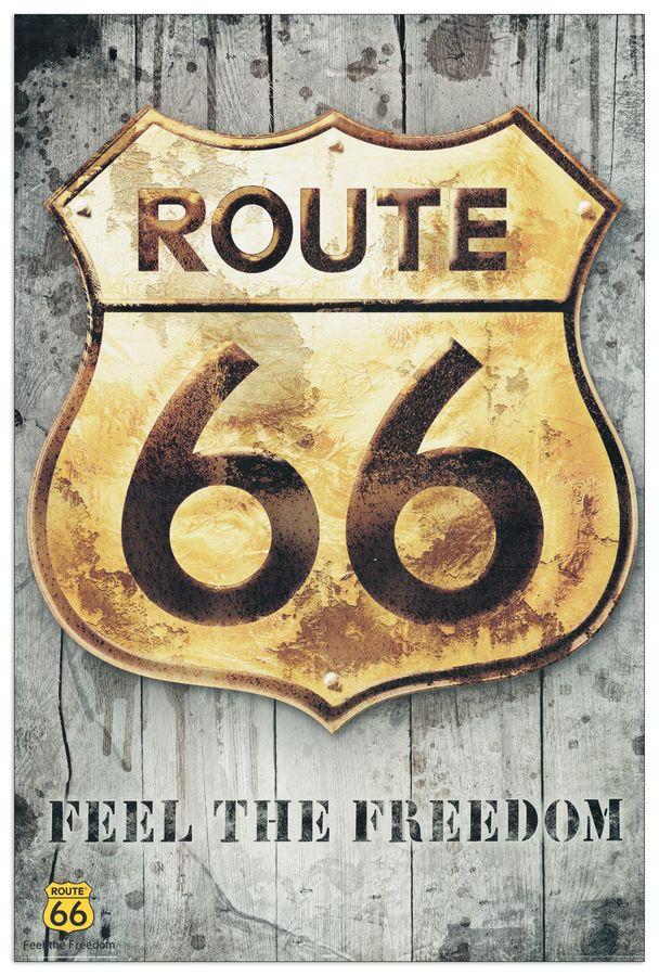 artopweb Null - Route 66 Golden Sign Decorative MDF Panel (60x90cm)