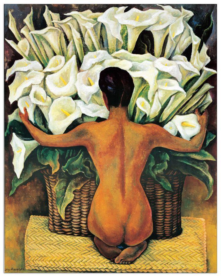 artopweb Rivera - Nude With Calla Lilies Decorative MDF Panel (82x104cm)