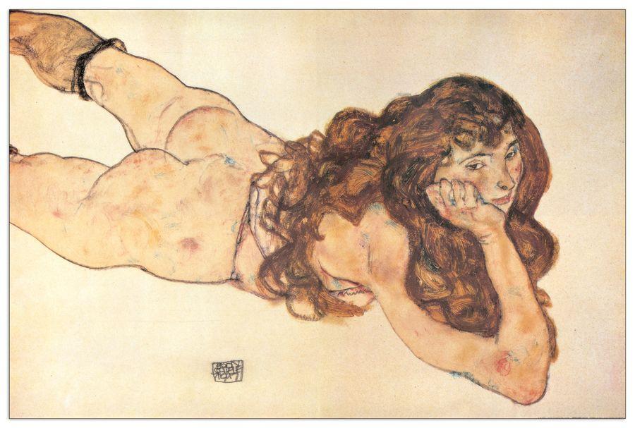 artopweb Schiele - Am Bauch Liegender Weiblicher Akt 1917 Decorative MDF Panel (100x66cm)