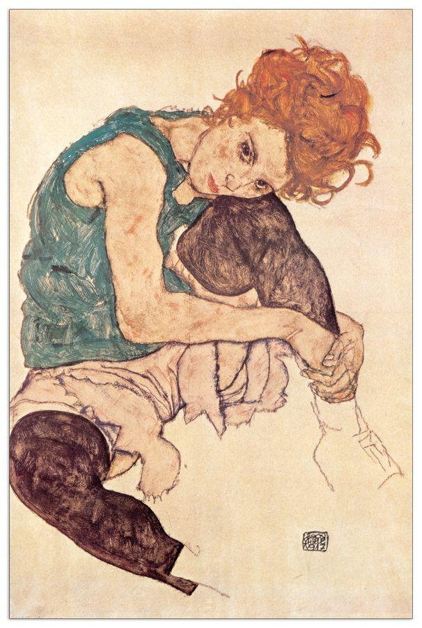 artopweb Schiele - Sitzende Fra Decorative MDF Panel (66x100cm)