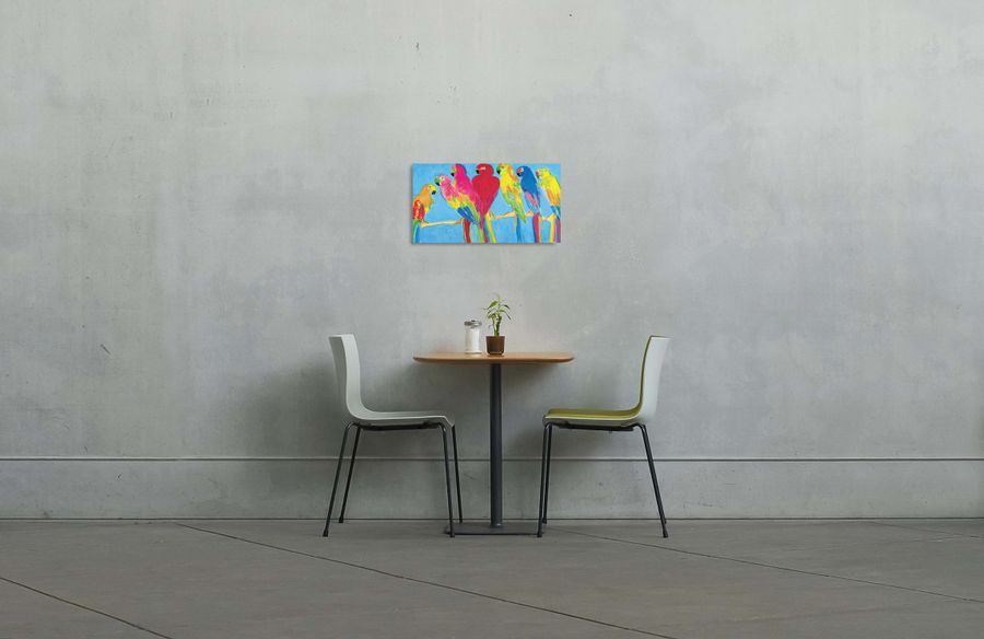 Artopweb Ting - Parrots In Blue Decorative MDF Panel (100x50cm)