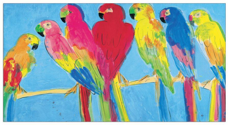 artopweb Ting - Parrots In Blue Decorative MDF Panel (100x50cm)